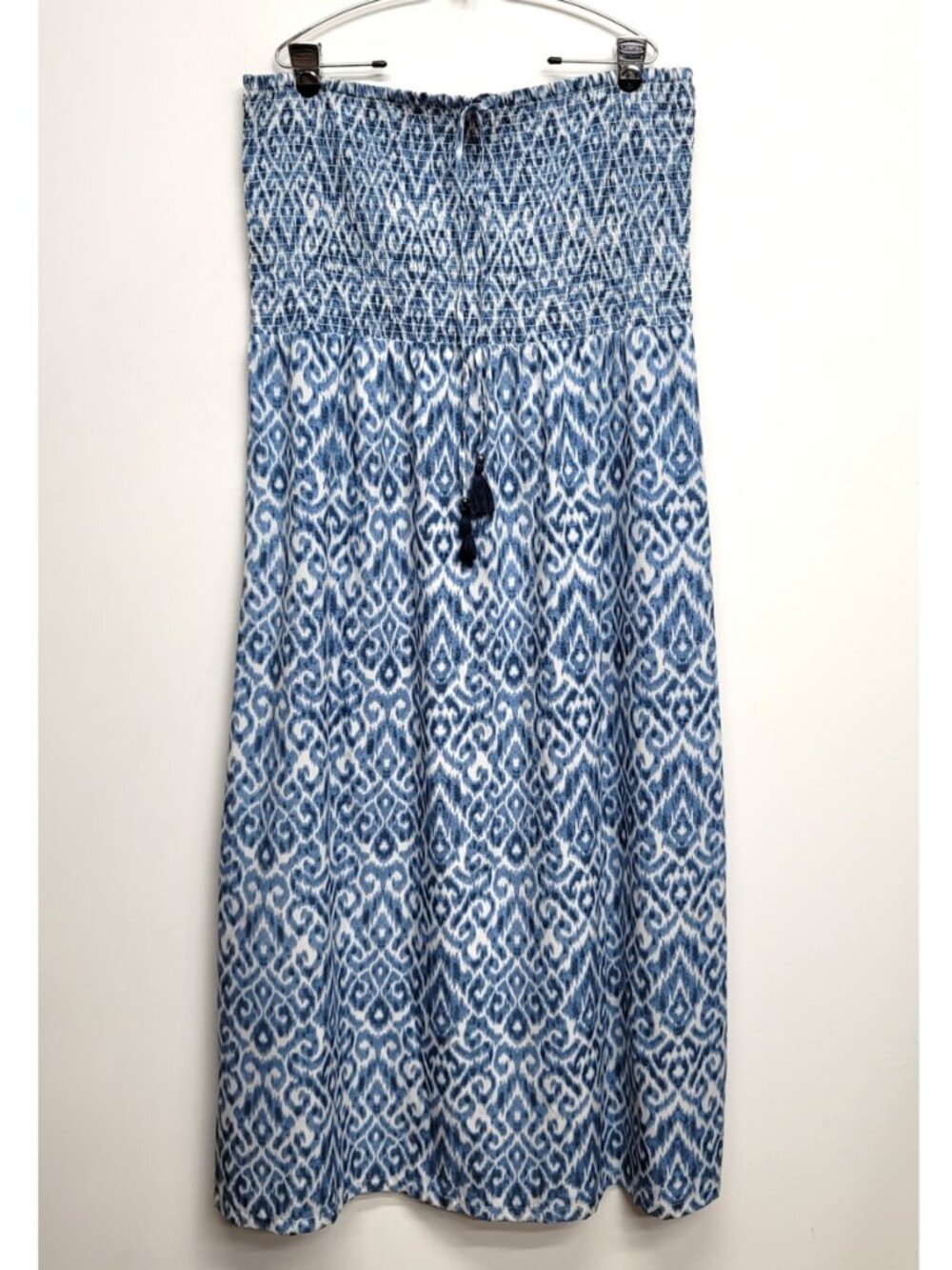 Ellen Weaver Blue Geometric Smocked Maxi Dress 3X